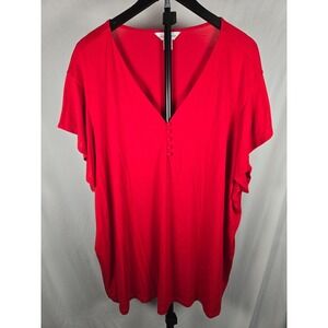 Liz Claiborne Women's 4X Red V Neck Flutter Sleeve Top Plus Size Stretch Casual